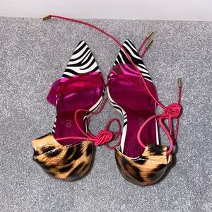 Nasty Gal Pink Animal Print Lace Up Heels